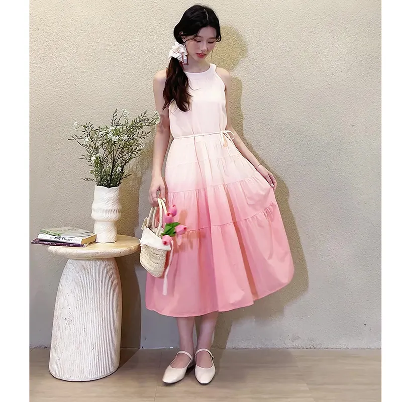 Mm Sleeveless Dresses Women's White Red Gradient-4