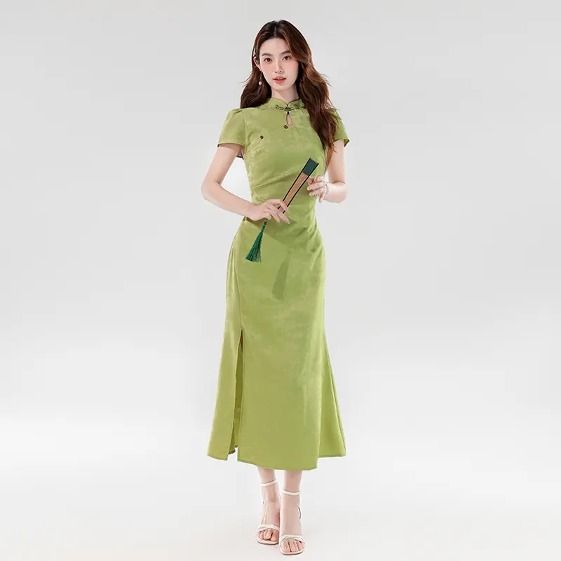 Mm Short Sleeved Dresses Women's Chinese Style Green-4