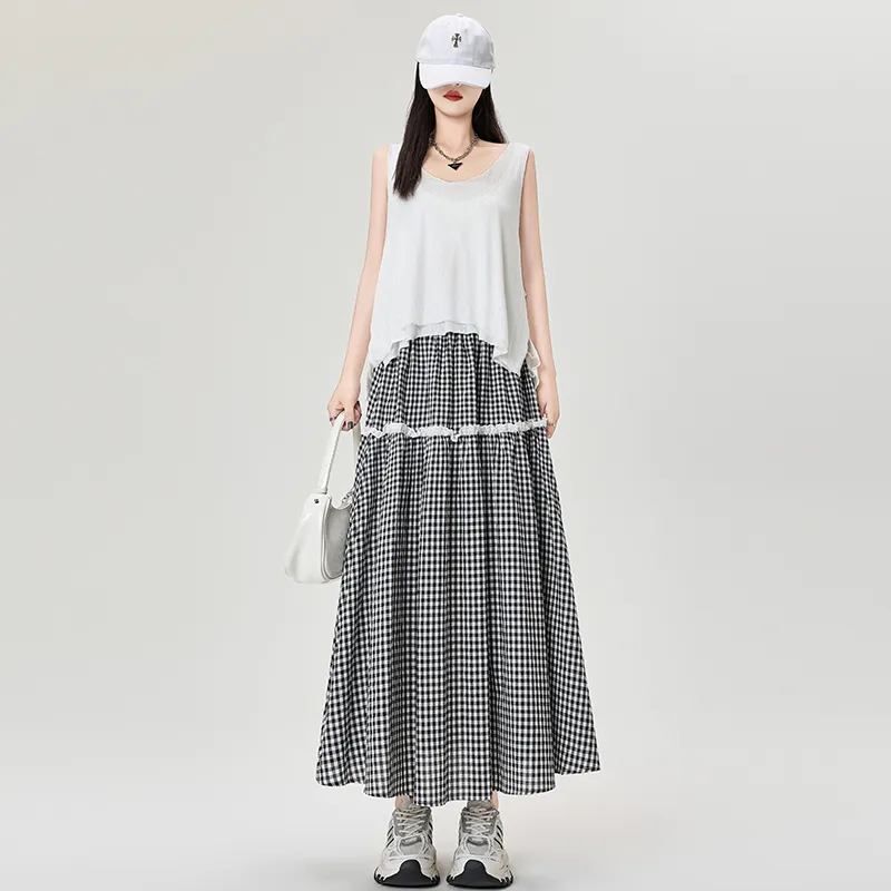 Mm Casual Long Skirts Women's Plaid-7