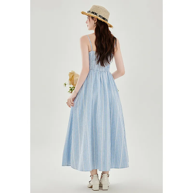 Mm Slip Dresses Women's Blue Stripes Pattern Dress-2