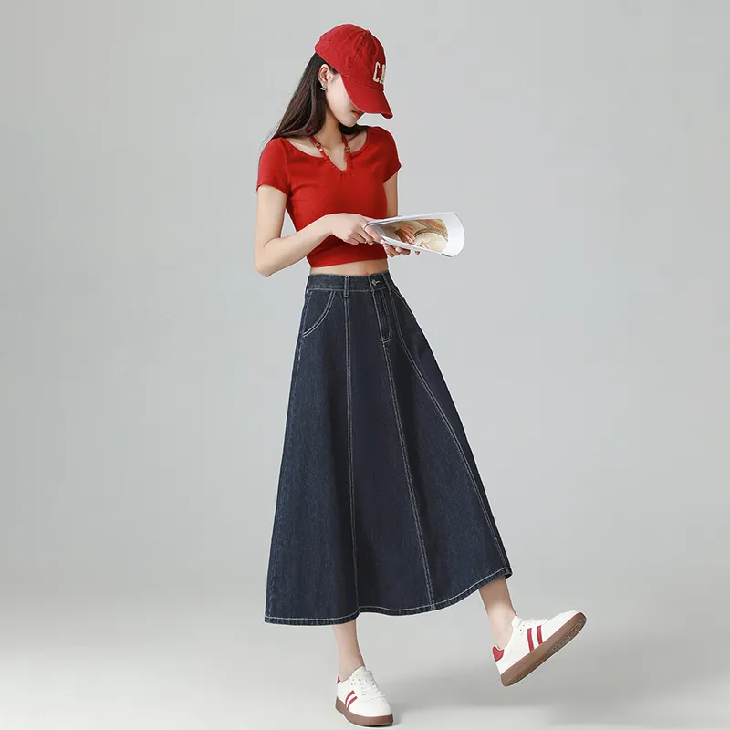 Mm Denim Long Skirts Women's Dark Blue-6