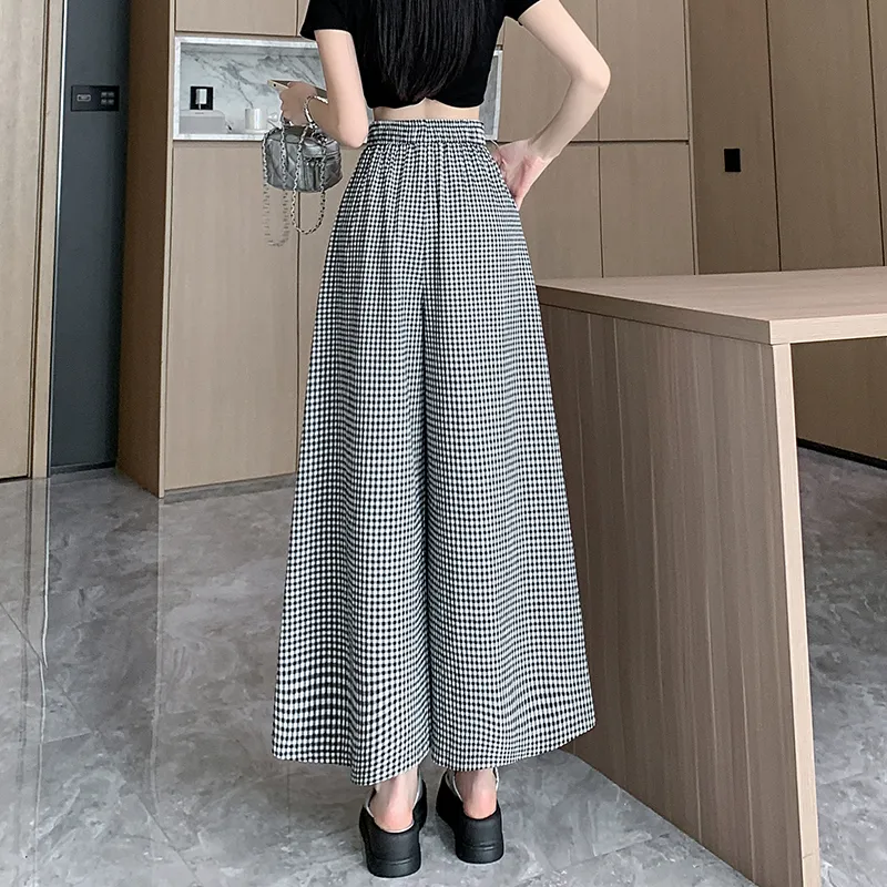 Mm Casual Pants Women's Black White Plaid-1