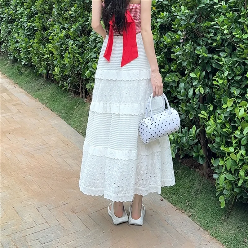 Mm Casual Long Skirts Women's White-5