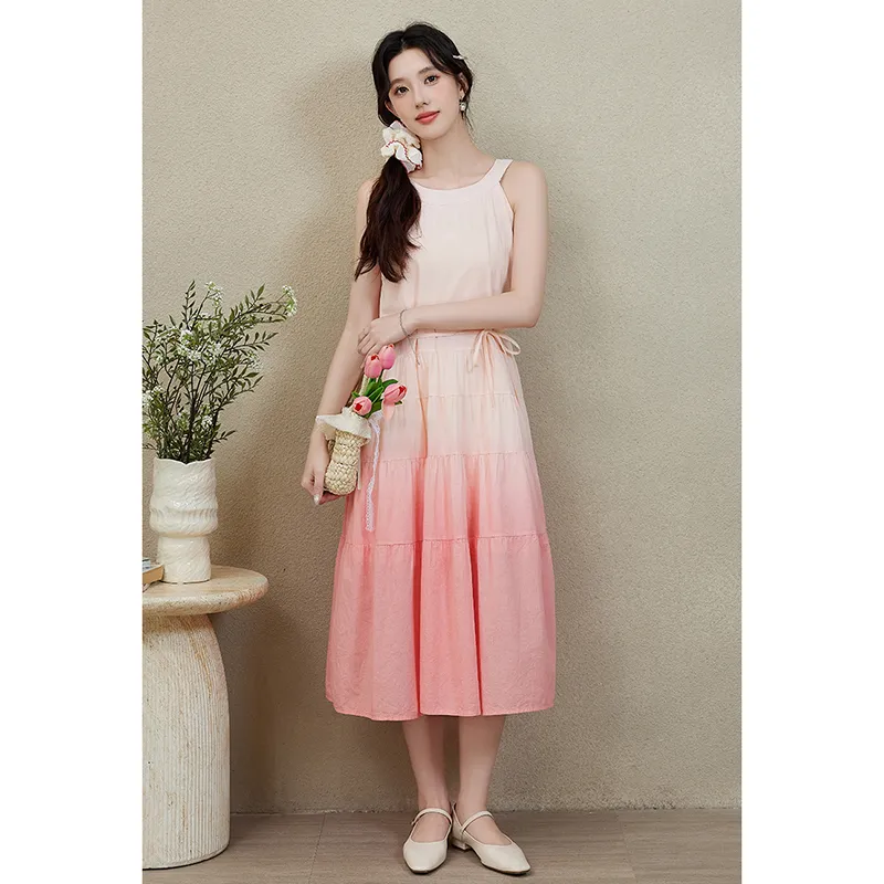 Mm Sleeveless Dresses Women's White Red Gradient-3