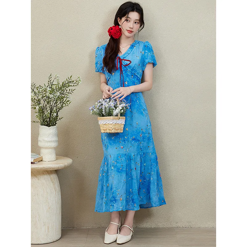 Mm Short Sleeved Dresses Women's Blue-3