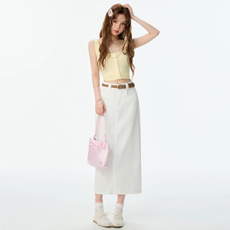 Mm Casual Long Skirts Women's White-3