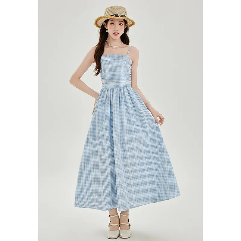 Mm Slip Dresses Women's Blue Stripes Pattern Dress-1
