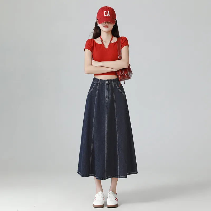 Mm Denim Long Skirts Women's Dark Blue-2