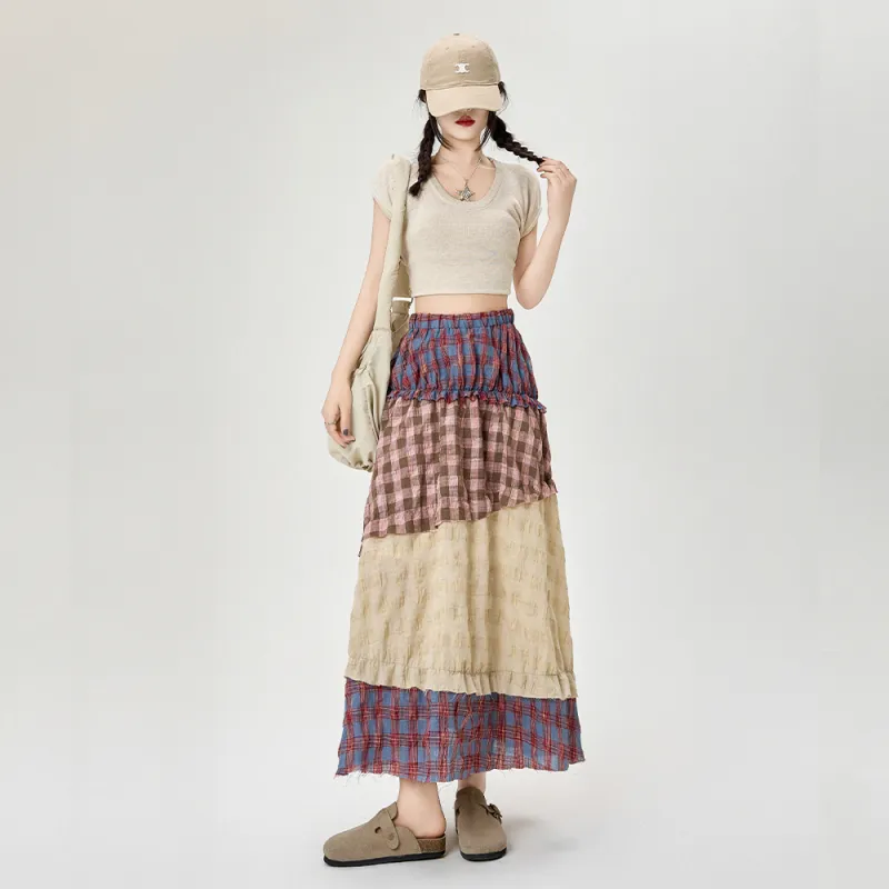 MM Casual Long Skirt Women's Patchwork Hobo Skirt-3