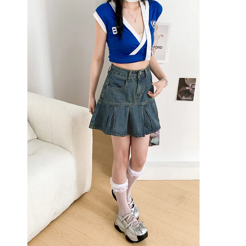 Mm Denim Short Skirts Women's Vintage Blue-4
