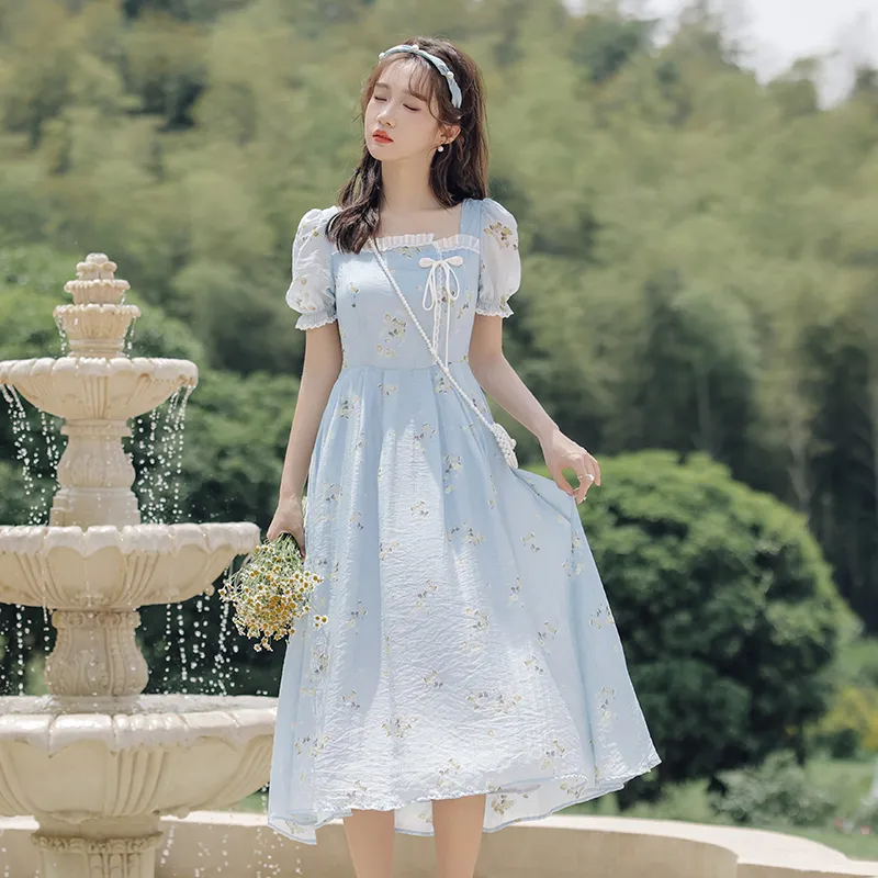 Mm Short Sleeved Dresses Women's Blue Print-1