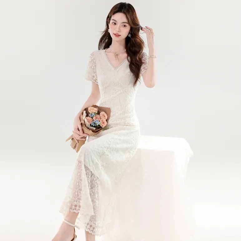 Mm Short Sleeved Dresses Women's Apricot-4