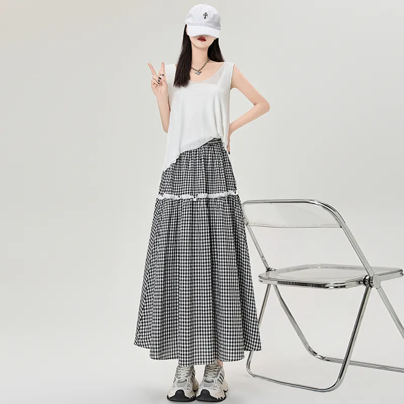 Mm Casual Long Skirts Women's Plaid-2