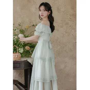 Mm Slip Dresses Women's Green Tiered Skirt