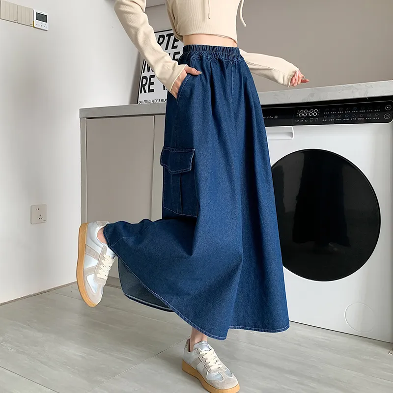 MM Denim Long Skirts Women's Dark Blue-2