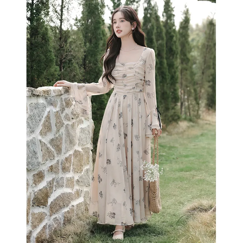MM Long Sleeved Dresses Women's Apricot-2