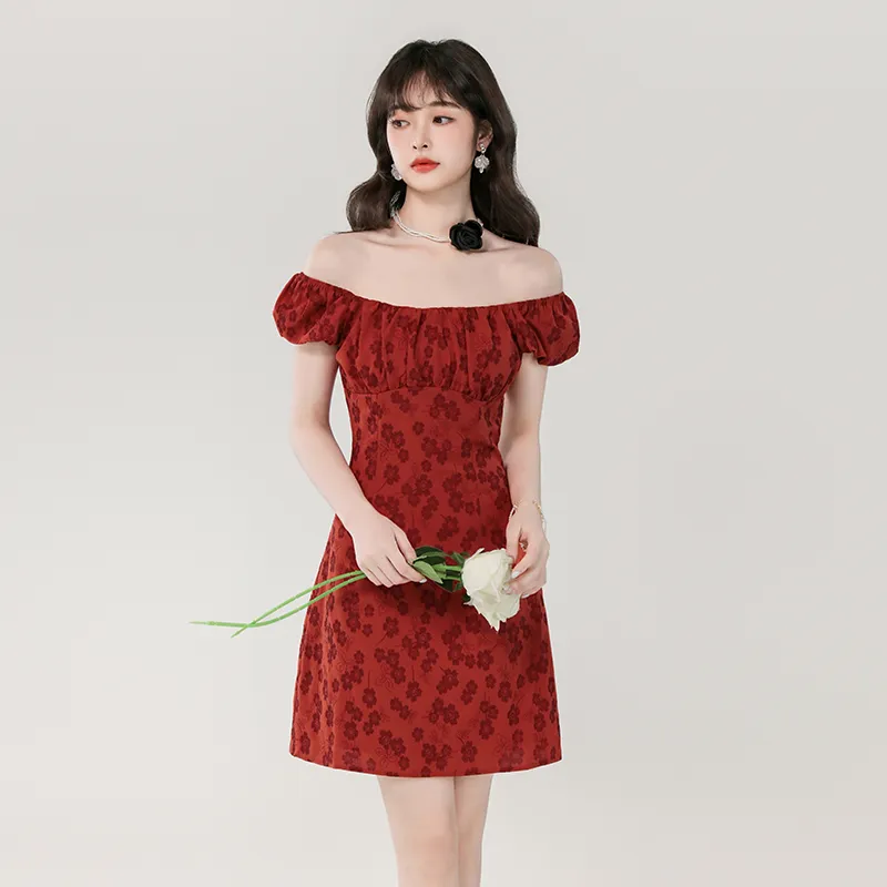 MM Short Sleeved Dress Women's Red Floral Dress-3
