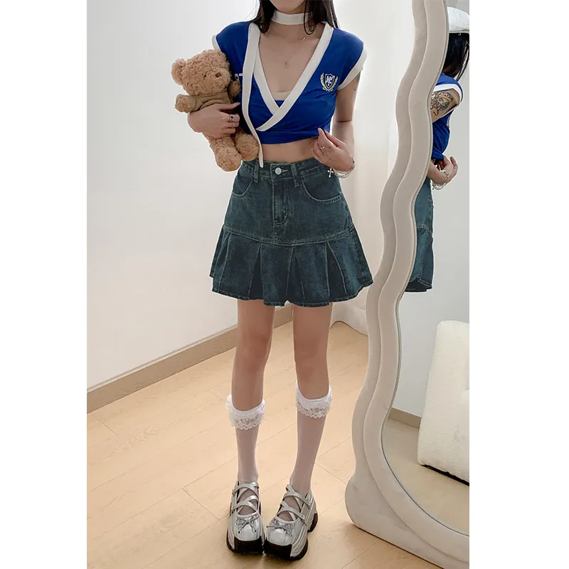 Mm Denim Short Skirts Women's Vintage Blue-2