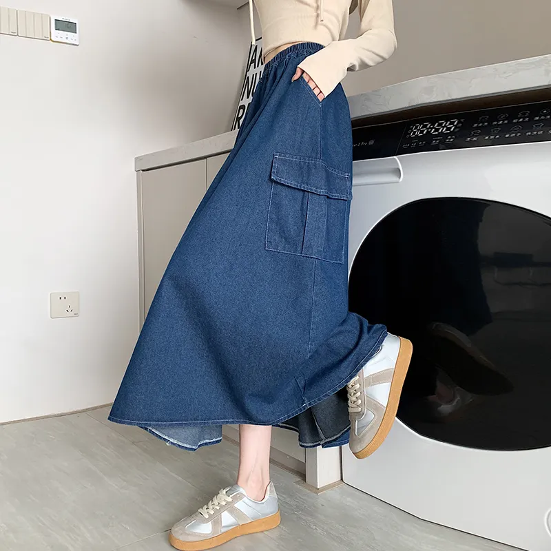 MM Denim Long Skirts Women's Dark Blue-4