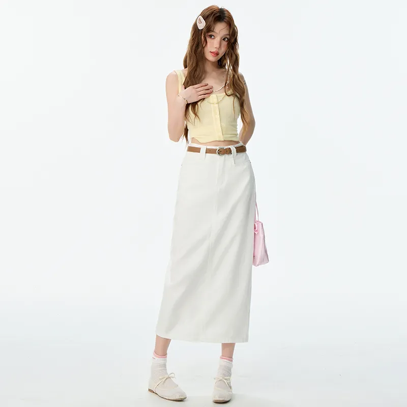 Mm Casual Long Skirts Women's White-4