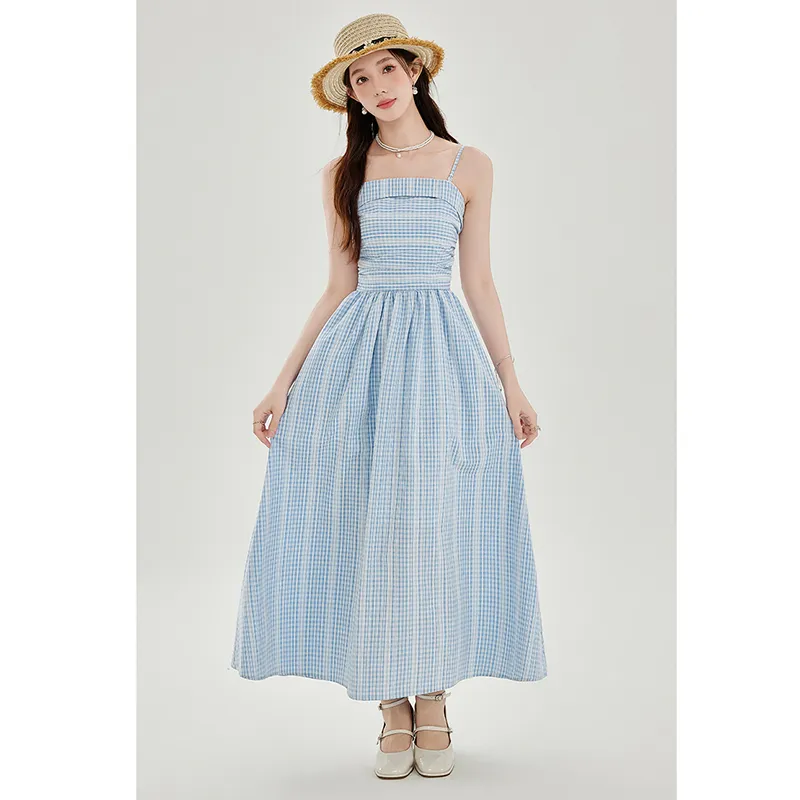 Mm Slip Dresses Women's Blue Stripes Pattern Dress-3