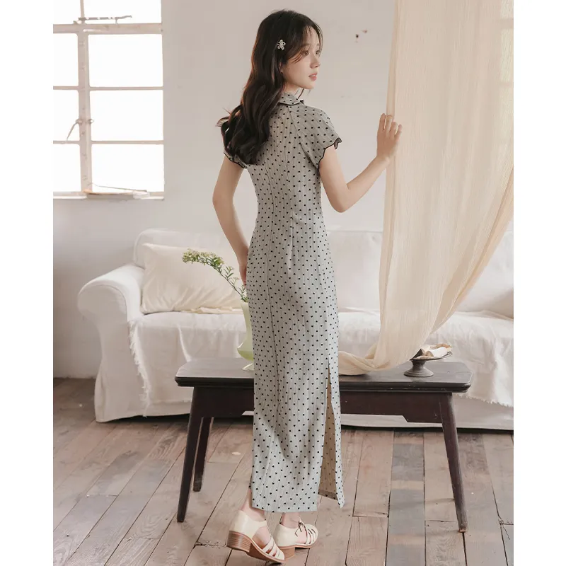 Mm Short Sleeved Dresses Women's Gray With Polka Dot-1