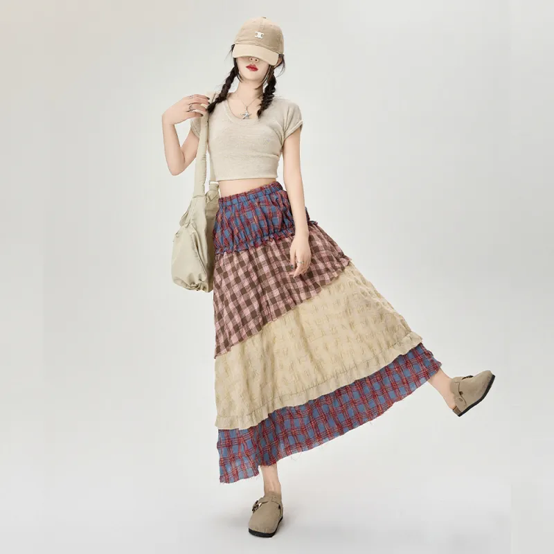 MM Casual Long Skirt Women's Patchwork Hobo Skirt-2