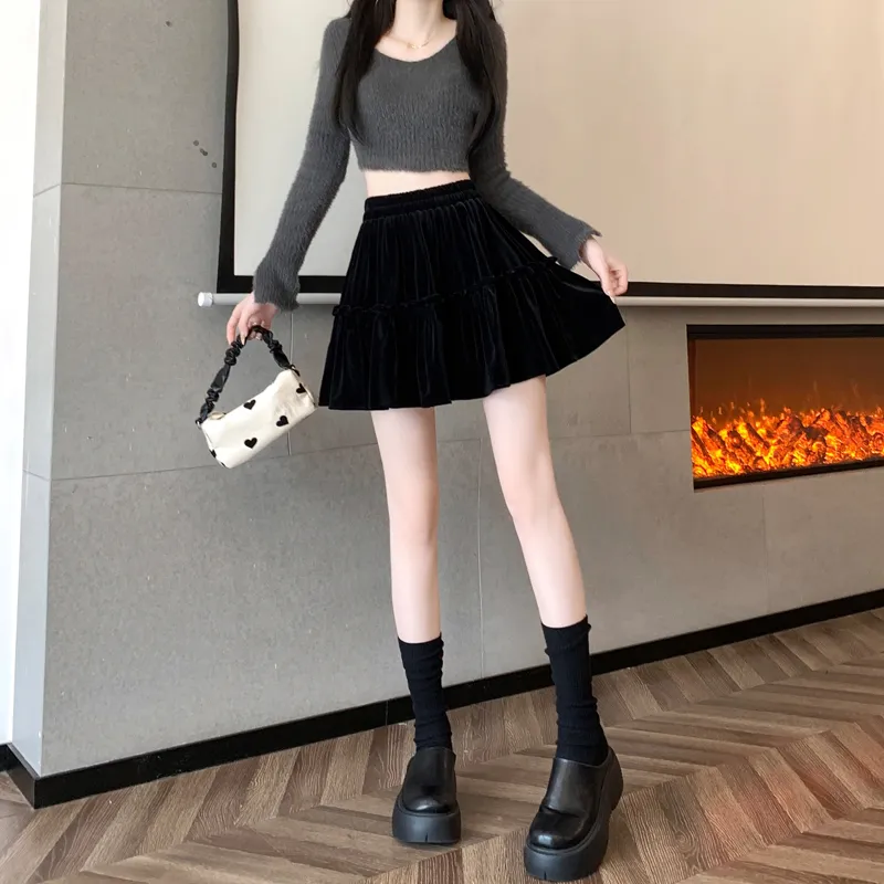 MM Casual Short Skirts For Fall And Winter Women's Black-6