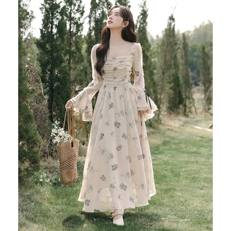 MM Long Sleeved Dresses Women's Apricot-3