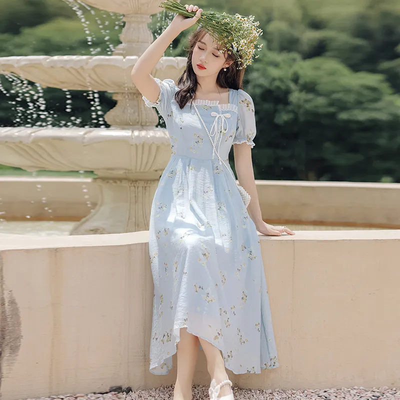 Mm Short Sleeved Dresses Women's Blue Print-3