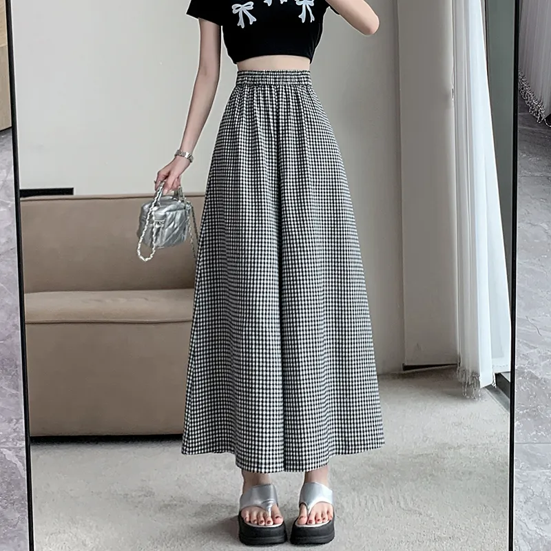 Mm Casual Pants Women's Black White Plaid-5
