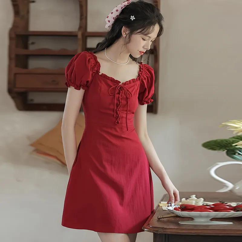 MM Short Sleeved Dress Women's Red-4