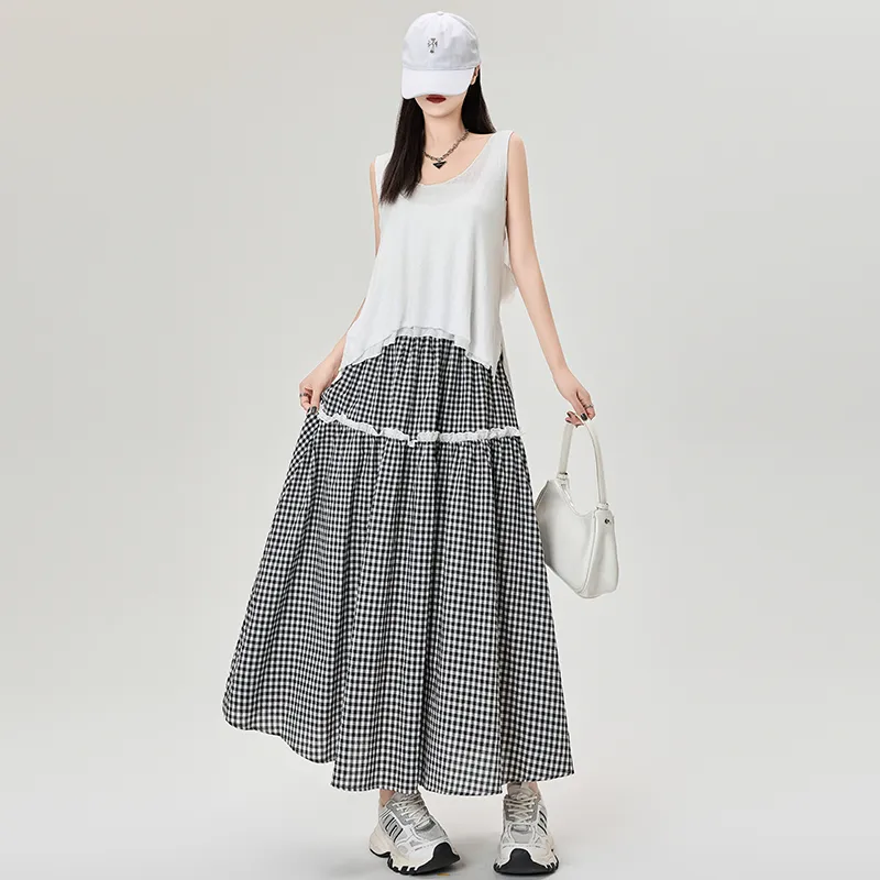 Mm Casual Long Skirts Women's Plaid-6