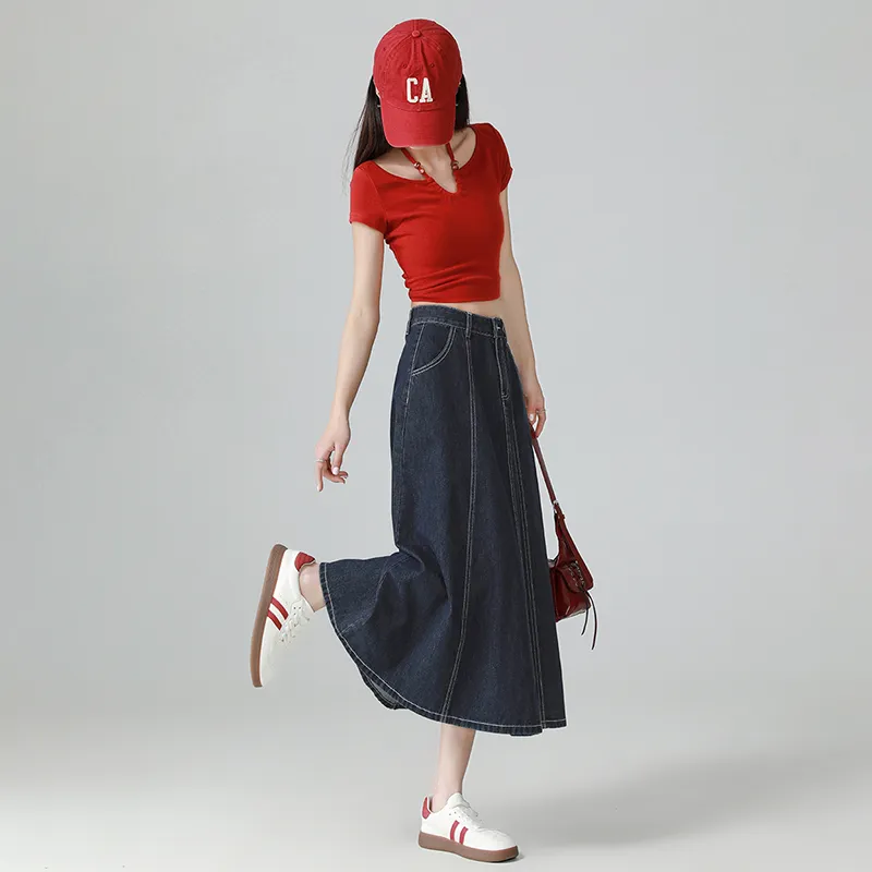 Mm Denim Long Skirts Women's Dark Blue-5