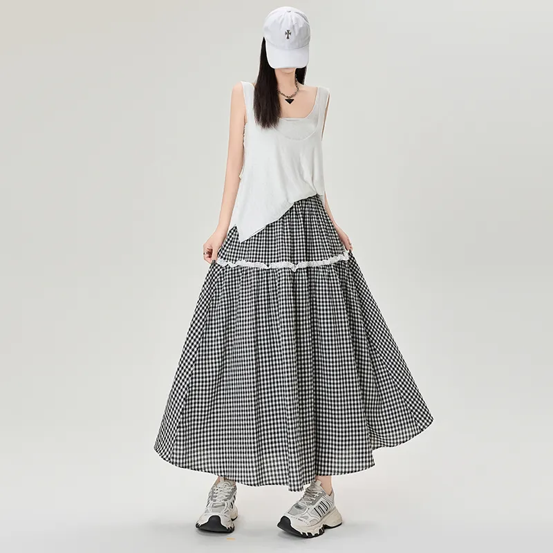 Mm Casual Long Skirts Women's Plaid-4