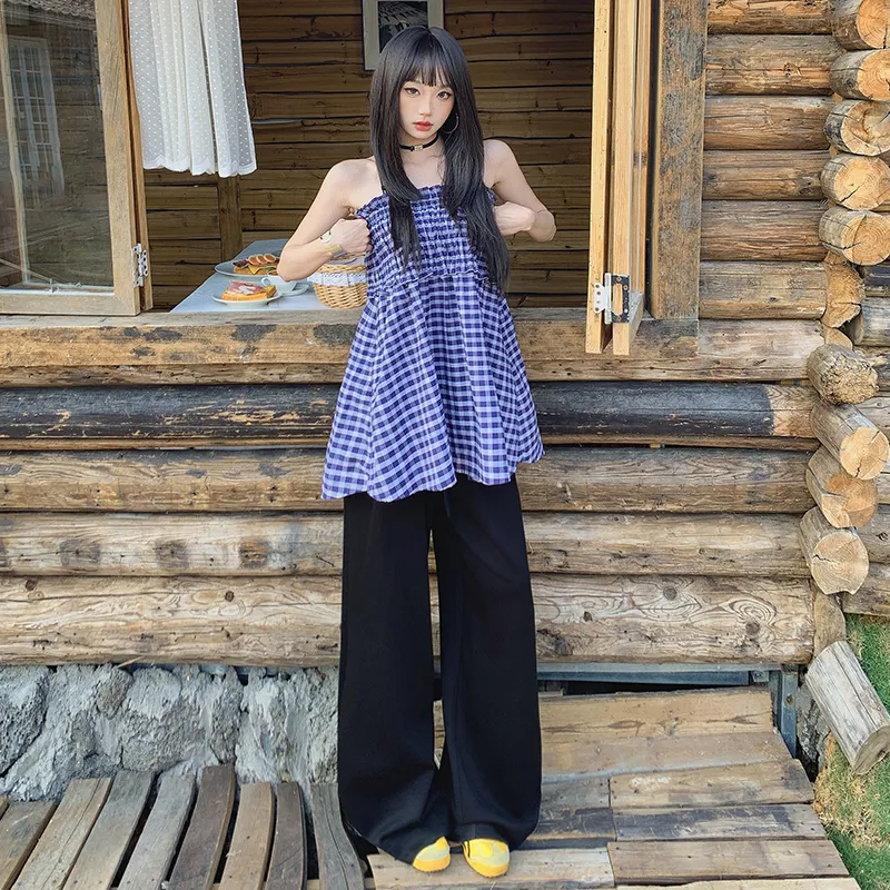 Mm Casual Long Skirts Women's Blue Reversible Plaid-4