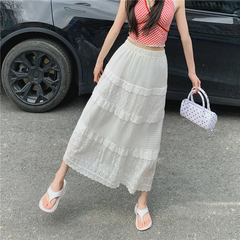 Mm Casual Long Skirts Women's White-3