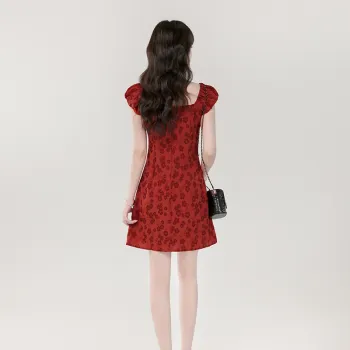 MM Short Sleeved Dress Women's Red Floral Dress