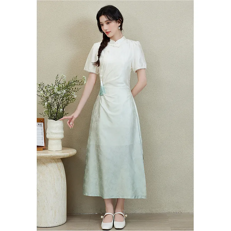 Mm Short Sleeved Dresses Women's White Green Gradient-1