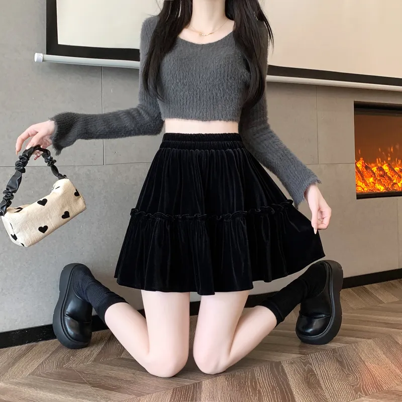 MM Casual Short Skirts For Fall And Winter Women's Black-5