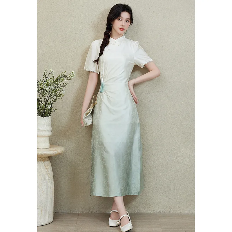 Mm Short Sleeved Dresses Women's White Green Gradient-2