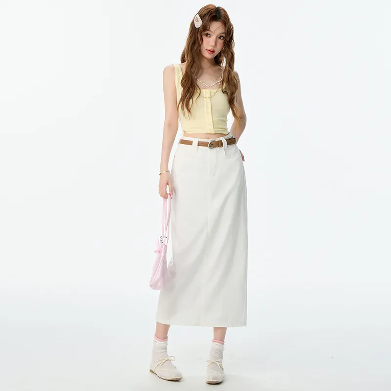 Mm Casual Long Skirts Women's White-2