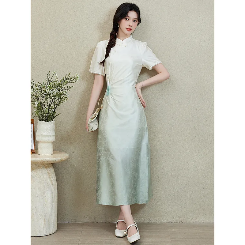 Mm Short Sleeved Dresses Women's White Green Gradient-4