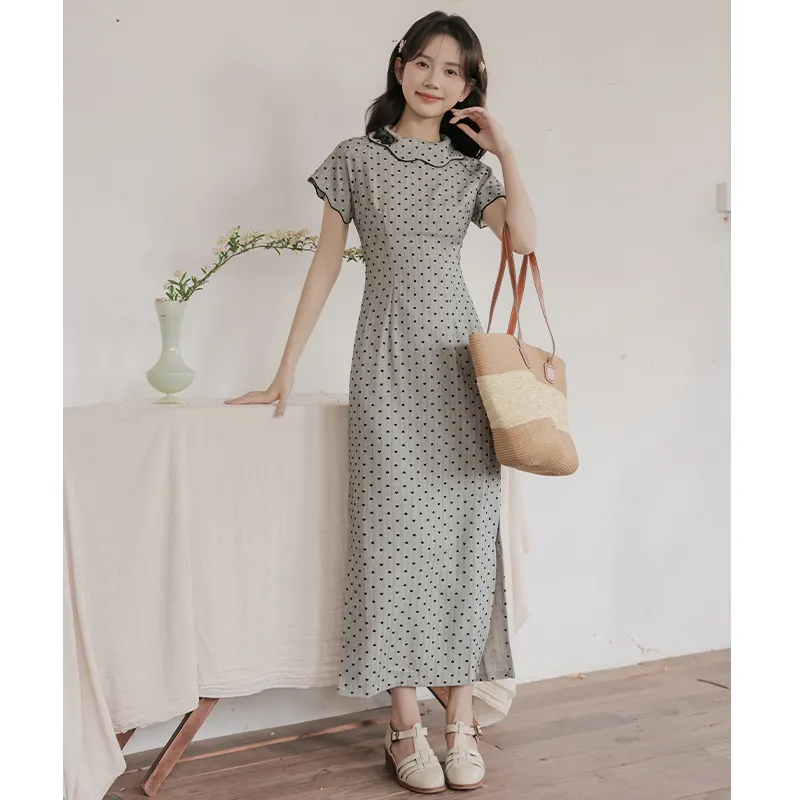 Mm Short Sleeved Dresses Women's Gray With Polka Dot-4