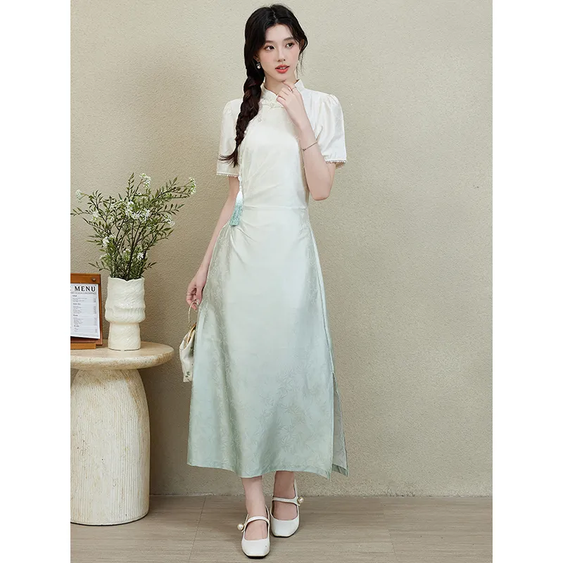 Mm Short Sleeved Dresses Women's White Green Gradient-3