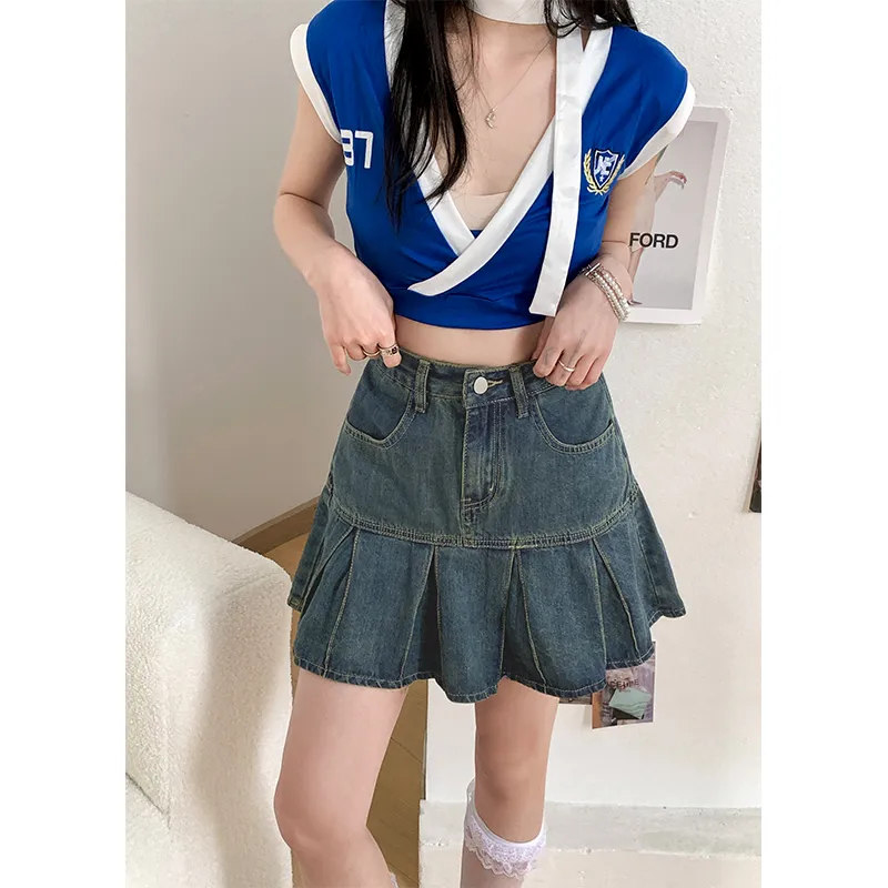 Mm Denim Short Skirts Women's Vintage Blue-5