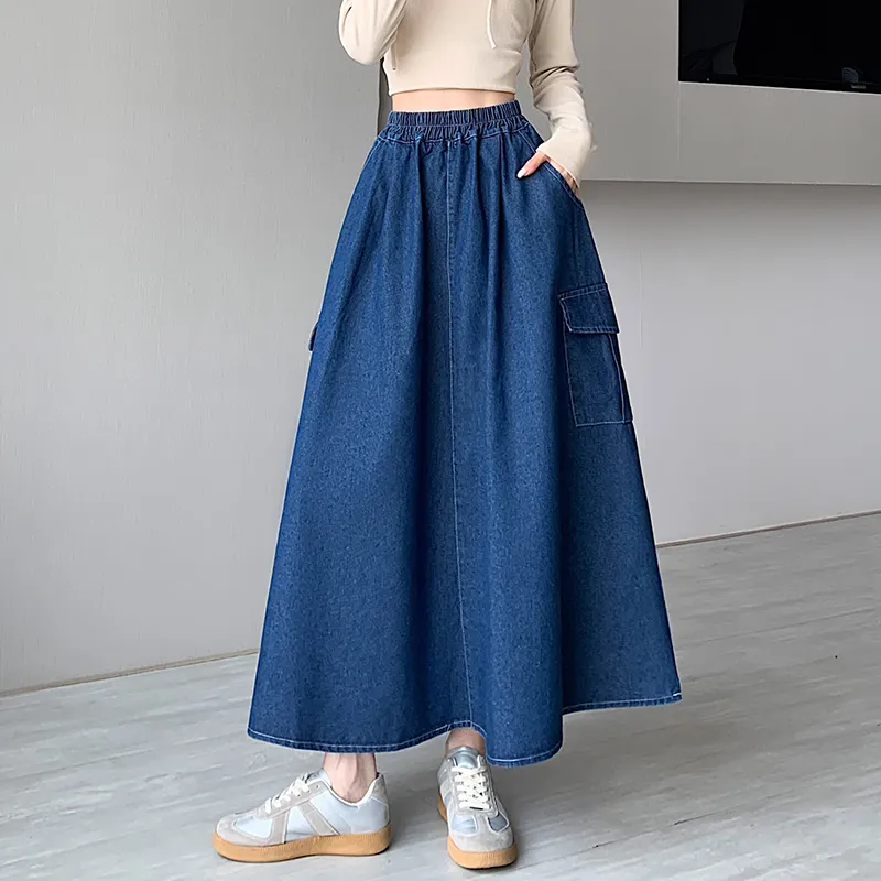 MM Denim Long Skirts Women's Dark Blue-3