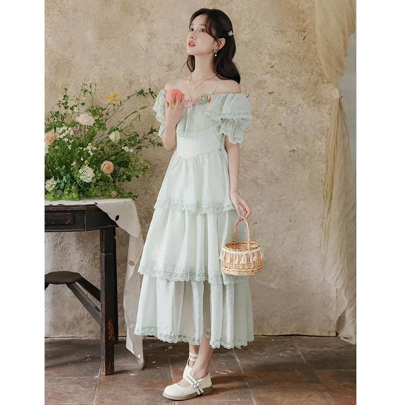 Mm Slip Dresses Women's Green Tiered Skirt-3