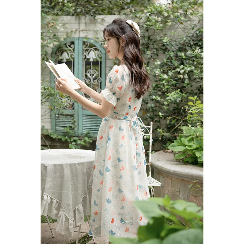 Mm Short Sleeved Dresses Women's Beige With Print-0