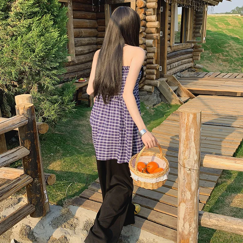 Mm Casual Long Skirts Women's Blue Reversible Plaid-1